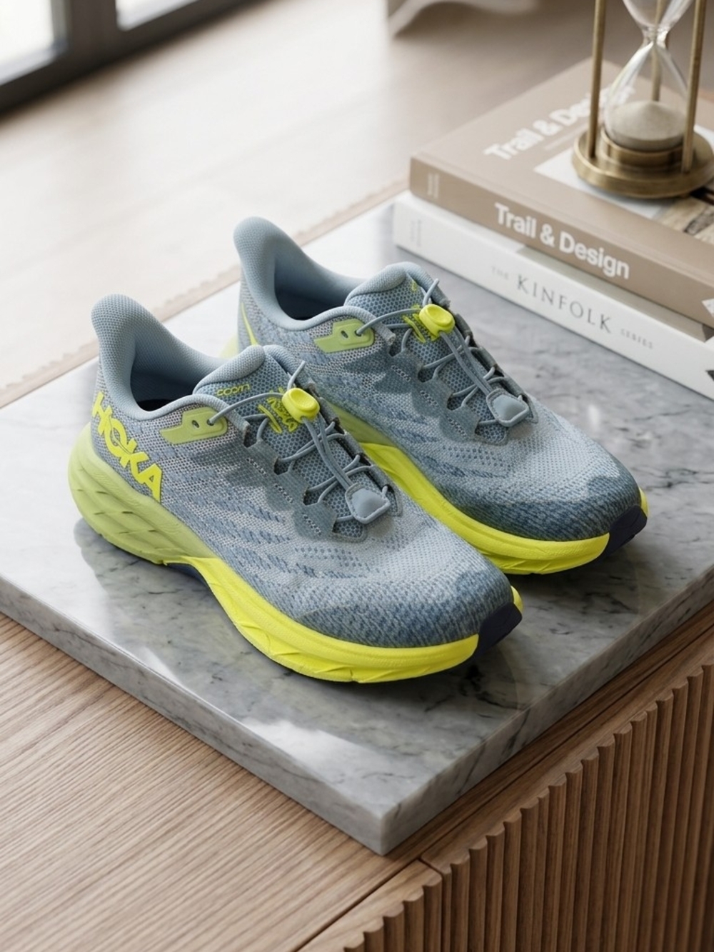 Hoka Kids' Grey & Neon Yellow Running Shoes